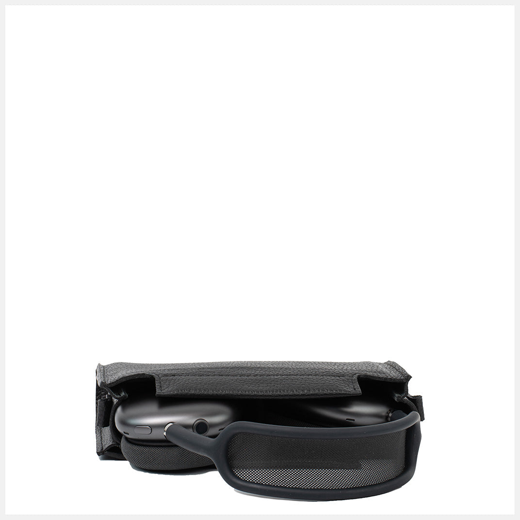 Leather Case with Adjustable Fabric Strap for AirPods Max (Black)-1