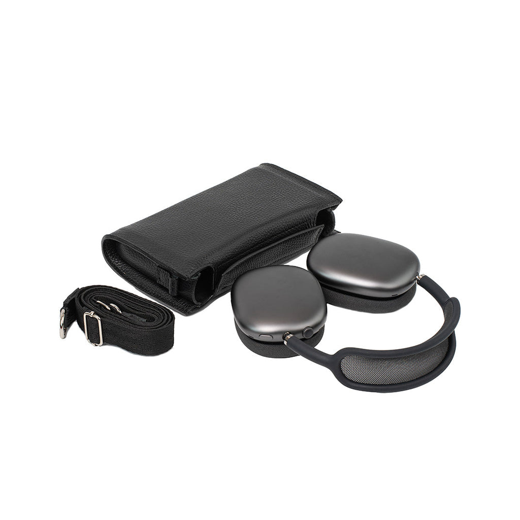 Leather Case with Adjustable Fabric Strap for AirPods Max (Black)-4
